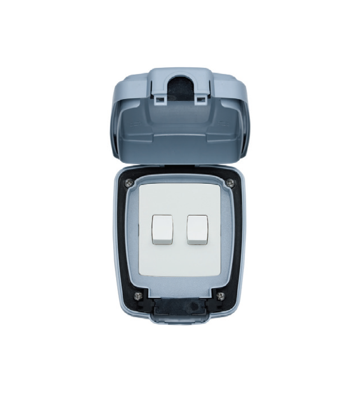 MK 10A 2 Gang 2 Way Weatherproof Switch 86402GRY, Robust Gray Weatherproof Two Gang, Two Way Switch, Suitable for Outdoor or Exterior Use, Rated at 10A for Reliable Operation